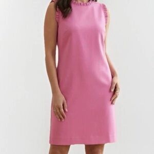 J. Crew Ruffle Neck Suiting Shift Dress Pink Sleeveless Size 8 Career Wedding